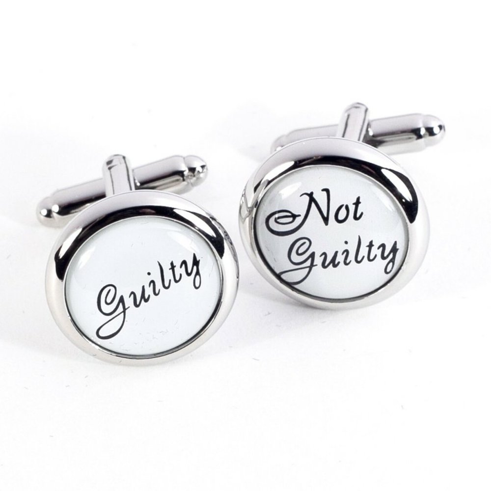 Rhodium Plated Round "Guilty Not Guilty" Cufflink